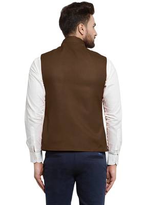 Chocolate Brown Plain Nehru Jacket for Men Stylish Latest Design Suitable for Ethnic Wear 2