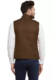 Chocolate Brown Plain Nehru Jacket for Men Stylish Latest Design Suitable for Ethnic Wear