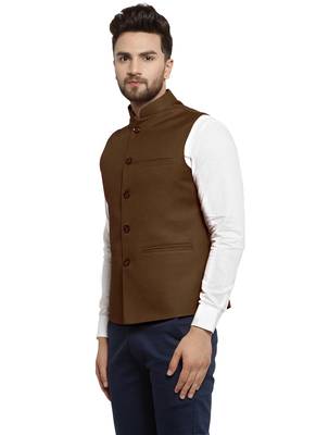Chocolate Brown Plain Nehru Jacket for Men Stylish Latest Design Suitable for Ethnic Wear 3