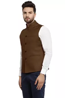 Chocolate Brown Plain Nehru Jacket for Men Stylish Latest Design Suitable for Ethnic Wear