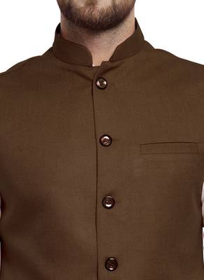 Chocolate Brown Plain Nehru Jacket for Men Stylish Latest Design Suitable for Ethnic Wear 4