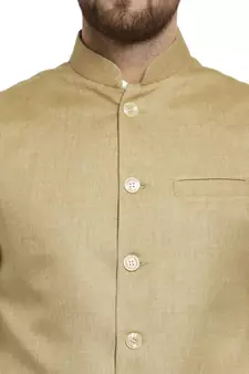 Men Beige plain faux jute nehru-jacket