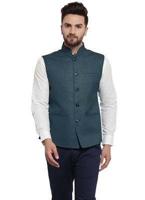Dark Blue Plain Nehru Jacket for Men Stylish Latest Design Suitable for Ethnic Wear 1