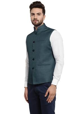 Dark Blue Plain Nehru Jacket for Men Stylish Latest Design Suitable for Ethnic Wear 2
