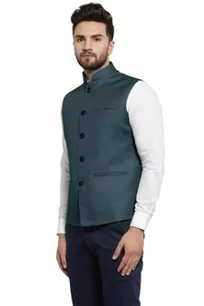 Dark Blue Plain Nehru Jacket for Men Stylish Latest Design Suitable for Ethnic Wear