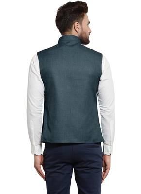 Dark Blue Plain Nehru Jacket for Men Stylish Latest Design Suitable for Ethnic Wear 3