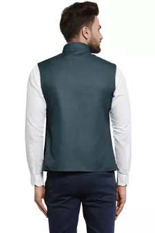 Dark Blue Plain Nehru Jacket for Men Stylish Latest Design Suitable for Ethnic Wear