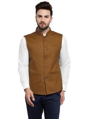 Caramal Brown Plain Nehru Jacket for Men Stylish Latest Design Suitable for Ethnic Wear 1