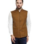 Caramal Brown Plain Nehru Jacket for Men Stylish Latest Design Suitable for Ethnic Wear