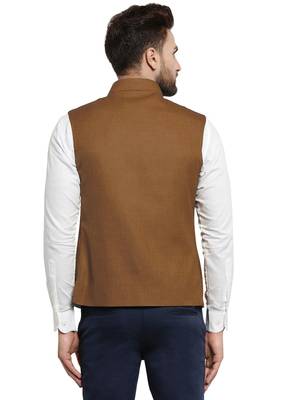 Caramal Brown Plain Nehru Jacket for Men Stylish Latest Design Suitable for Ethnic Wear 2