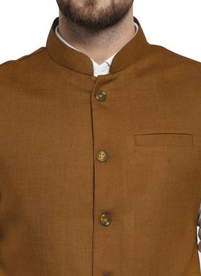 Caramal Brown Plain Nehru Jacket for Men Stylish Latest Design Suitable for Ethnic Wear 3
