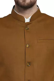 Caramal Brown Plain Nehru Jacket for Men Stylish Latest Design Suitable for Ethnic Wear
