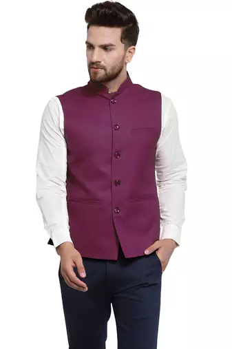  Treemoda Purple Plain Nehru Jacket for Men Stylish Latest Design Suitable for Ethnic Wear