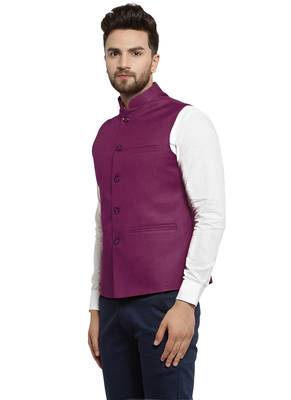 Purple Plain Nehru Jacket for Men Stylish Latest Design Suitable for Ethnic Wear 3