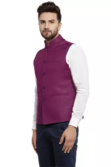 Purple Plain Nehru Jacket for Men Stylish Latest Design Suitable for Ethnic Wear