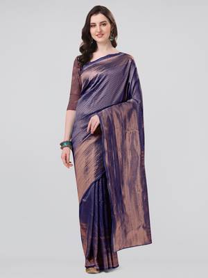 Blue woven banarasi silk saree with blouse 1