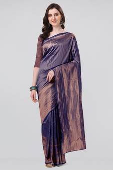 Blue woven banarasi silk saree with blouse