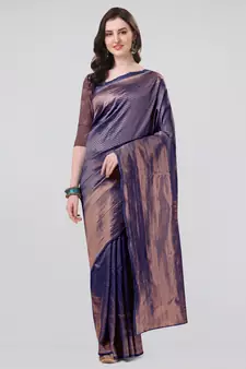 Blue woven banarasi silk saree with blouse