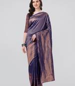 Blue woven banarasi silk saree with blouse