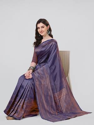 Blue woven banarasi silk saree with blouse 2