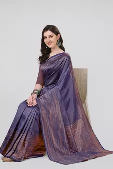 Blue woven banarasi silk saree with blouse