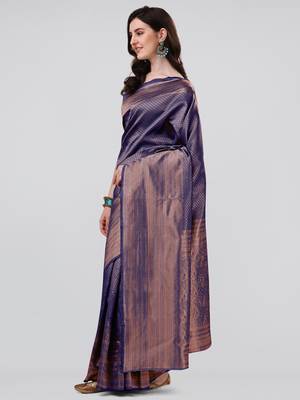 Blue woven banarasi silk saree with blouse 3