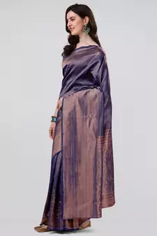 Blue woven banarasi silk saree with blouse