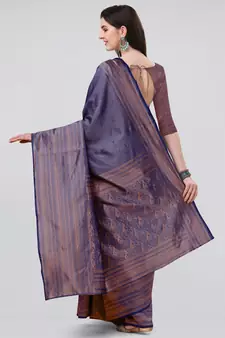 Blue woven banarasi silk saree with blouse