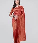 Red woven Faux banarasi silk saree with blouse