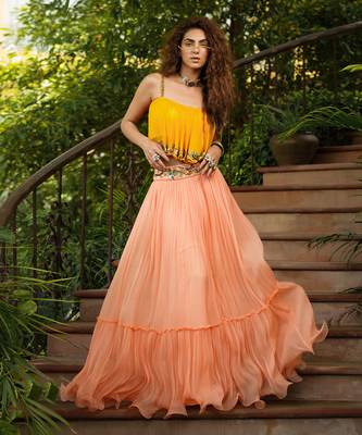 Dilruba Marigold Boho Top With Peach Skirt 5
