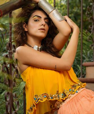 Dilruba Marigold Boho Top With Peach Skirt 8