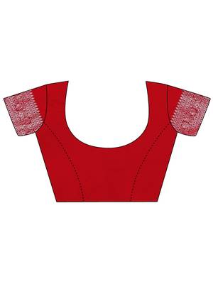 Red woven banarasi silk saree with blouse 5