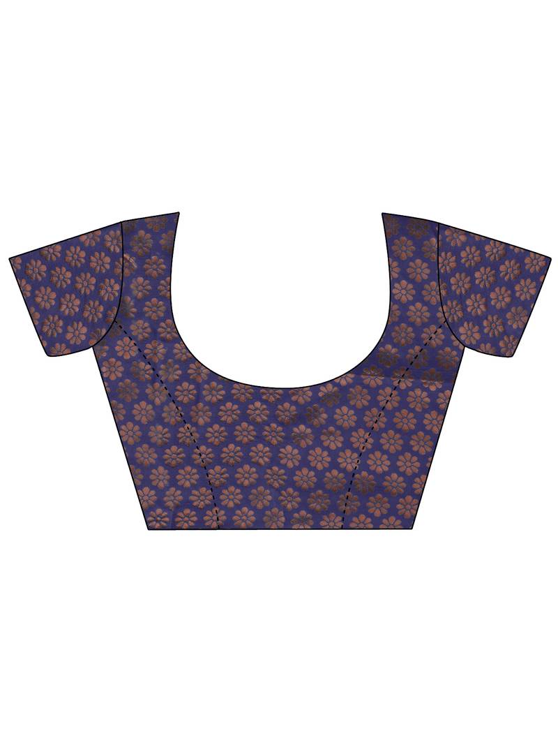 Navy blue woven banarasi silk saree with blouse