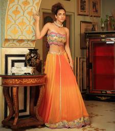 Dilruba Bejewelled Gotapatti Bandeau Blouse And Sunset Ombre Lehenga And Scalloped Shrug Set