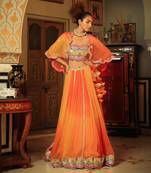 Dilruba Bejewelled Gotapatti Bandeau Blouse And Sunset Ombre Lehenga And Scalloped Shrug Set
