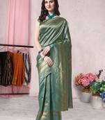Teal woven banarasi saree with blouse