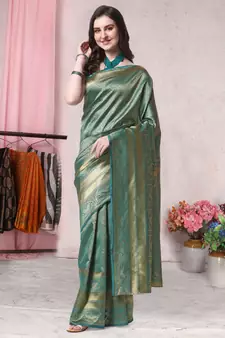 Teal woven banarasi saree with blouse