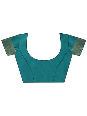 Teal woven banarasi saree with blouse 5