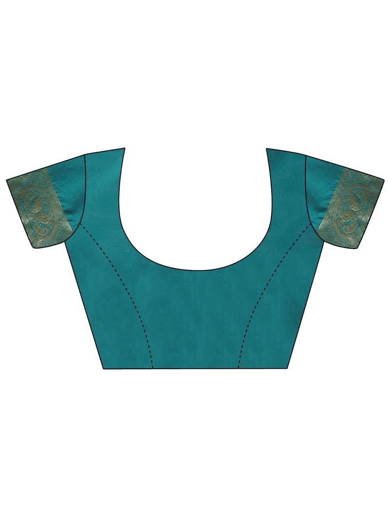 Teal woven banarasi saree with blouse