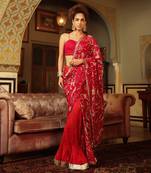 Dilruba Rose Red Sitara Saree With Crush Lehenga And Corset Blouse