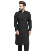 Black Cotton Chikankari Lucknowi Jaal Embroidered Men- Kurtas