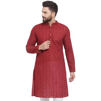 Maroon Chikankari Lucknowi Jaal Embroidered  men-kurtas  1