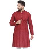Maroon Chikankari Lucknowi Jaal Embroidered  men-kurtas 