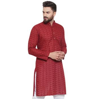 Maroon Chikankari Lucknowi Jaal Embroidered  men-kurtas  2