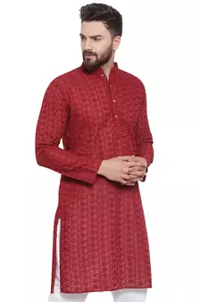 Maroon Chikankari Lucknowi Jaal Embroidered  men-kurtas 