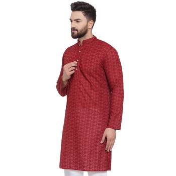 Maroon Chikankari Lucknowi Jaal Embroidered  men-kurtas  3
