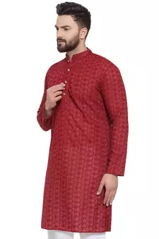 Maroon Chikankari Lucknowi Jaal Embroidered  men-kurtas 
