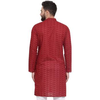 Maroon Chikankari Lucknowi Jaal Embroidered  men-kurtas  4