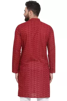 Maroon Chikankari Lucknowi Jaal Embroidered  men-kurtas 