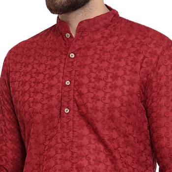 Maroon Chikankari Lucknowi Jaal Embroidered  men-kurtas  5